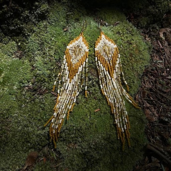Accessories - Hand beaded energy enriched wave fringe earrings